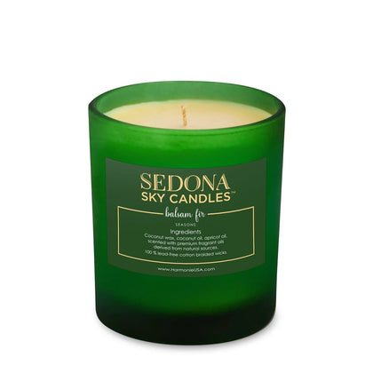 Balsam Fir Pine Candle detail view on white background