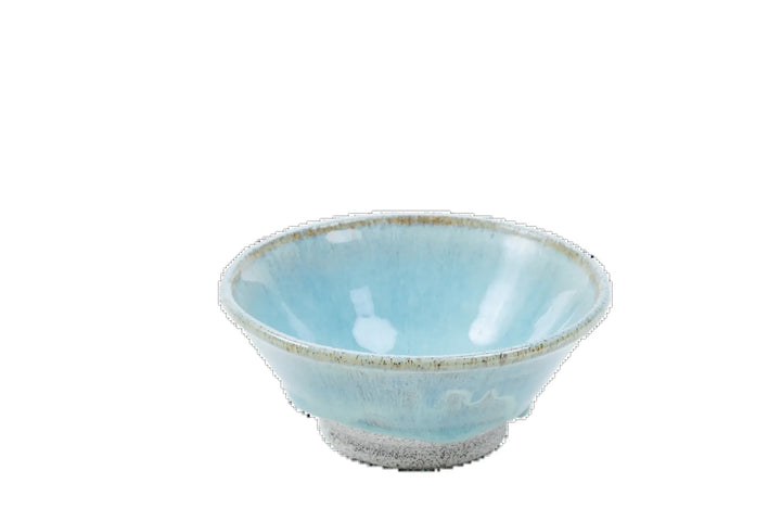 Four-ounce dragonfruit clay bowl with turquoise glaze pooling toward the base
