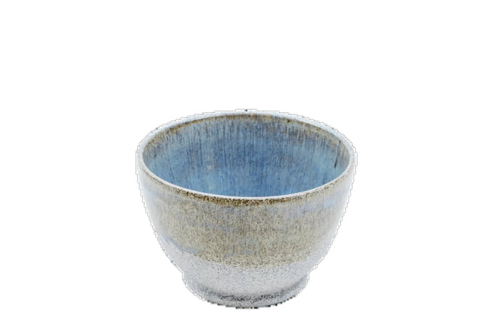 Six-ounce blue glazed ceramic bowl shown at eye level against a plain ground