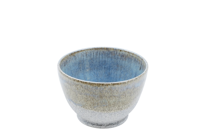 Six-ounce blue glazed ceramic bowl shown at eye level against a plain ground