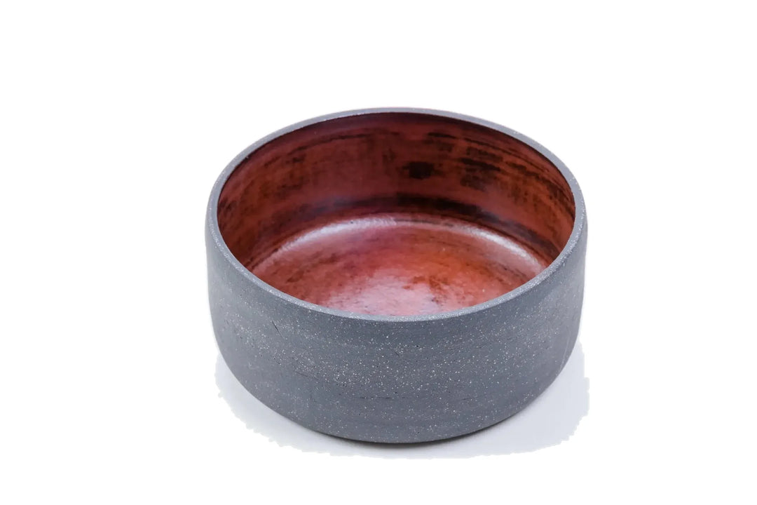 Dark red glazed 14 oz ceramic vessel with grey stoneware exterior