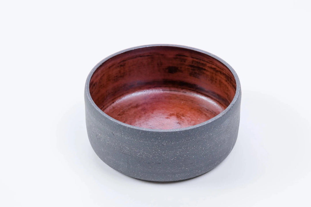 Dark red glazed 14 oz ceramic vessel with grey stoneware exterior