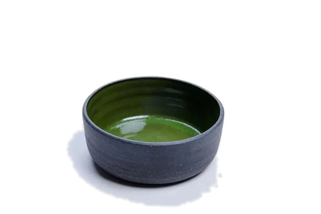 Green glazed 14 oz ceramic vessel with grey stoneware exterior