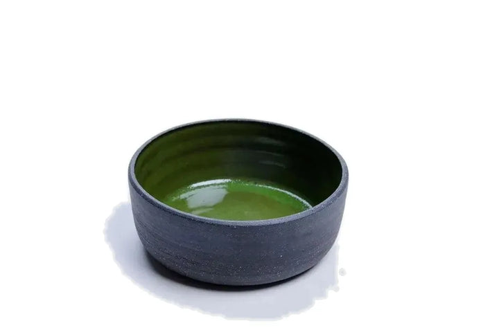 Green glazed 14 oz ceramic vessel with grey stoneware exterior