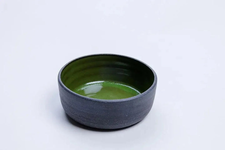 Green glazed 14 oz ceramic vessel with grey stoneware exterior