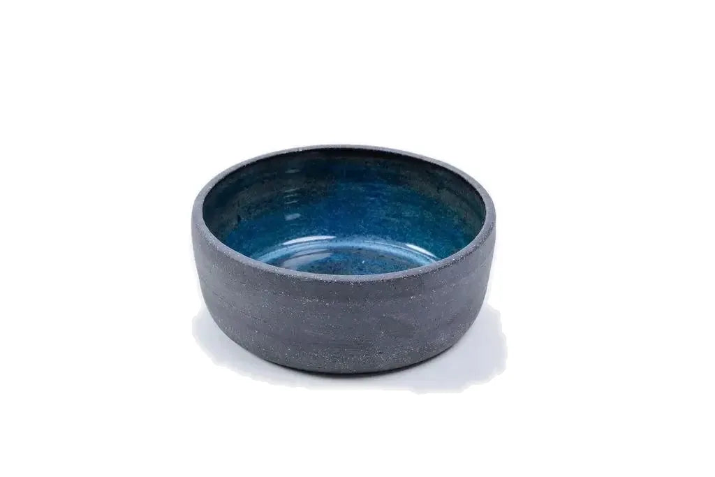 Light blue glazed 14 oz ceramic vessel with grey stoneware exterior