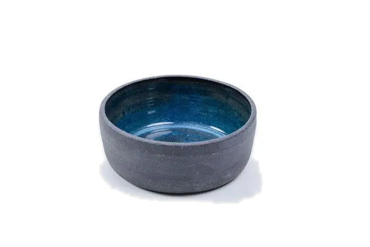 Light blue glazed 14 oz ceramic vessel with grey stoneware exterior