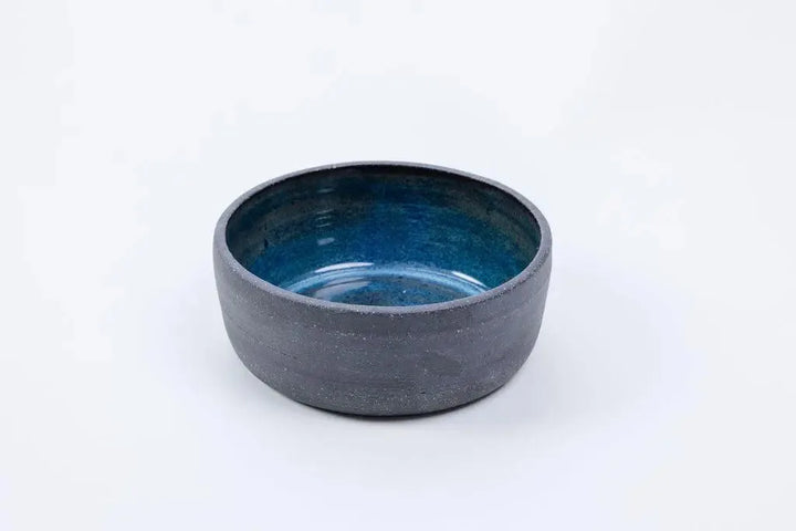 Light blue glazed 14 oz ceramic vessel with grey stoneware exterior