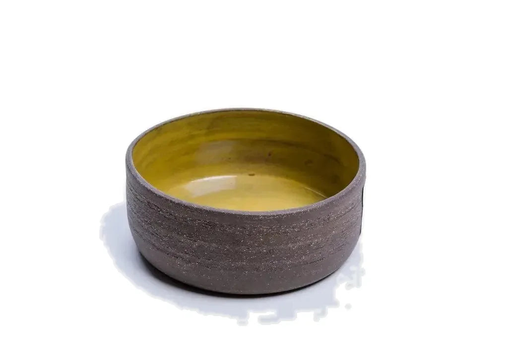 Yellow glazed 14 oz ceramic vessel with speckled stoneware exterior