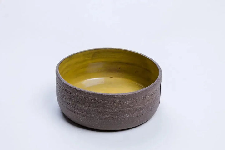 Yellow glazed 14 oz ceramic vessel with speckled stoneware exterior