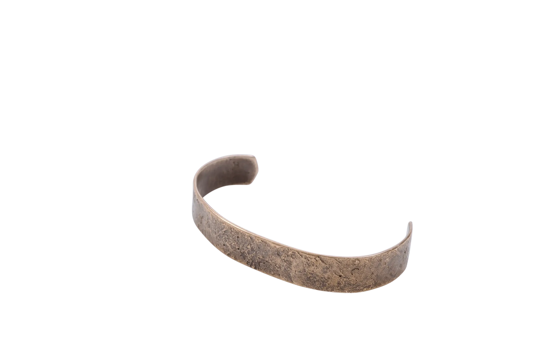 Copper Dark Sky cuff shown open showing warm patina and hammered face