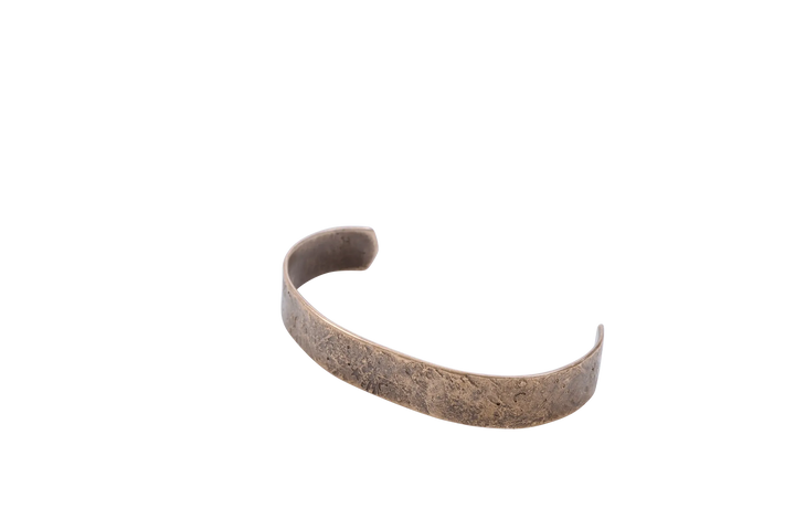 Copper Dark Sky cuff shown open showing warm patina and hammered face