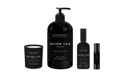 Pillow Talk Fragrance Ensemble - candle, lotion, mist and roller on white background
