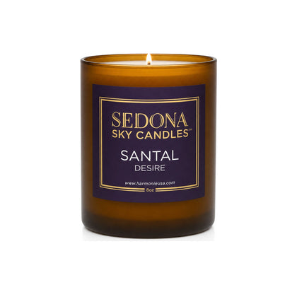 Santal Desire Candle in Sedona Sky amber glass, 8 oz