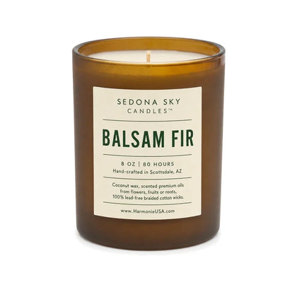 Sedona Sky Candles™ Balsam Fir 8 oz candle in an amber matte glass jar on a white background