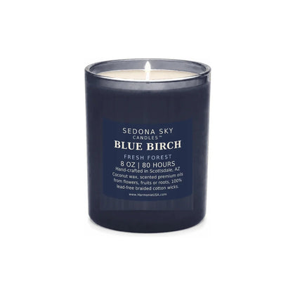 Blue Birch candle in blue glass, Sedona Sky Candles