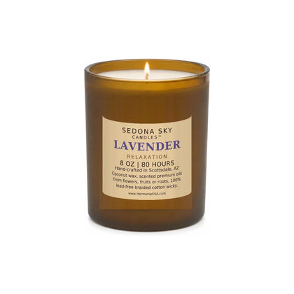Lavender Relaxation candle in amber glass, Sedona Sky