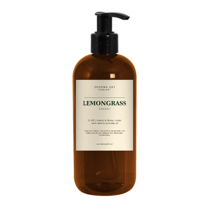 Sedona Sky Lemongrass Energy hand and body lotion, 12 oz amber pump bottle