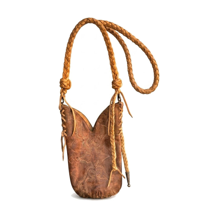 Sonoita Leather Company upcycled cowboy boot purse on white background