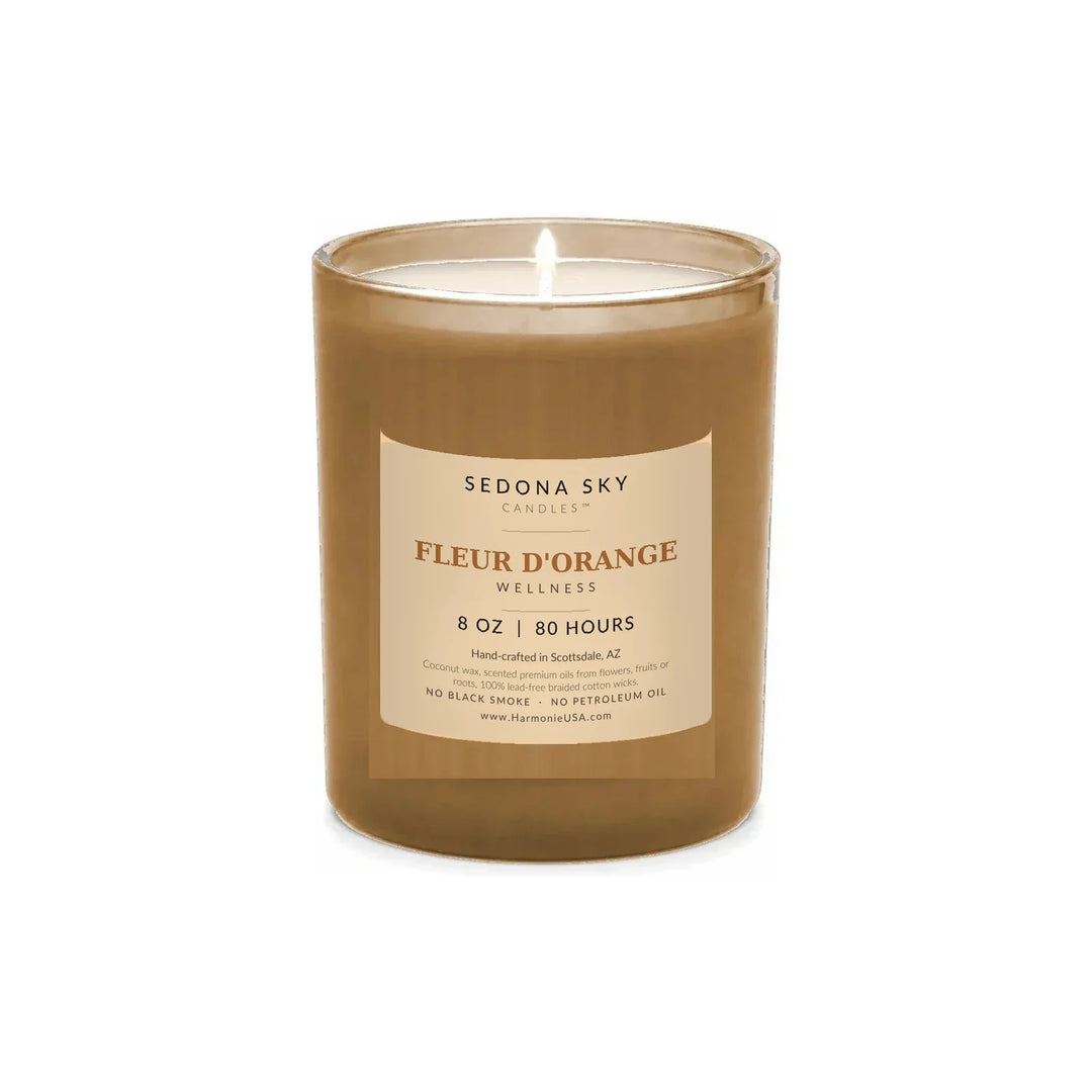 Sedona Sky Fleur D'Orange Wellness coconut wax candle, 8 oz glass jar