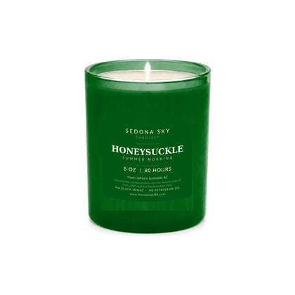Sedona Sky Honeysuckle Summer Morning coconut wax candle, 8 oz green glass jar