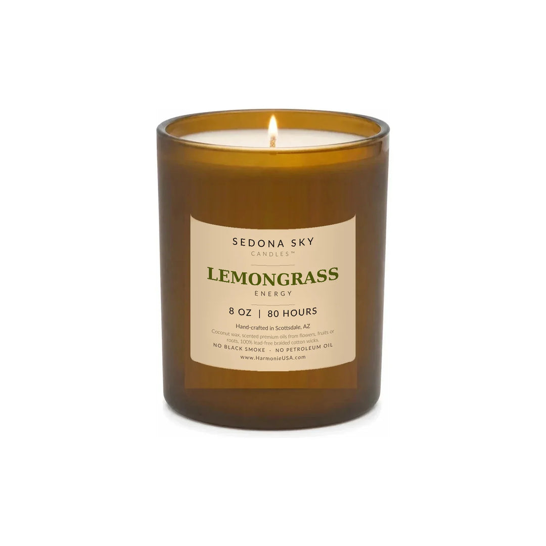 Sedona Sky Lemongrass Energy coconut wax candle, 8 oz glass jar
