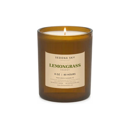Sedona Sky Lemongrass Energy coconut wax candle, 8 oz glass jar