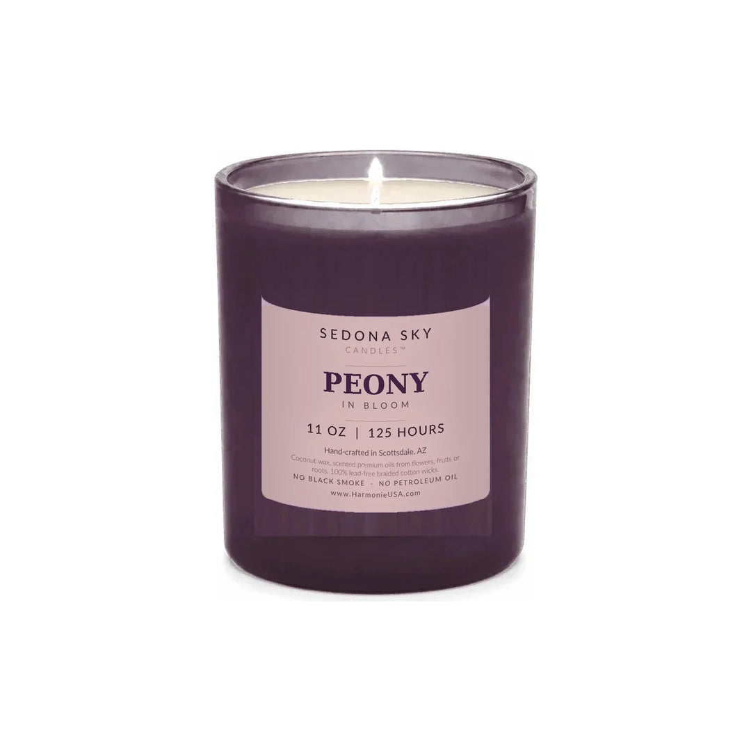Sedona Sky Peony In Bloom coconut wax candle, 11 oz lilac glass jar
