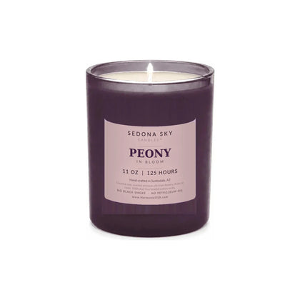 Sedona Sky Peony In Bloom coconut wax candle, 11 oz lilac glass jar