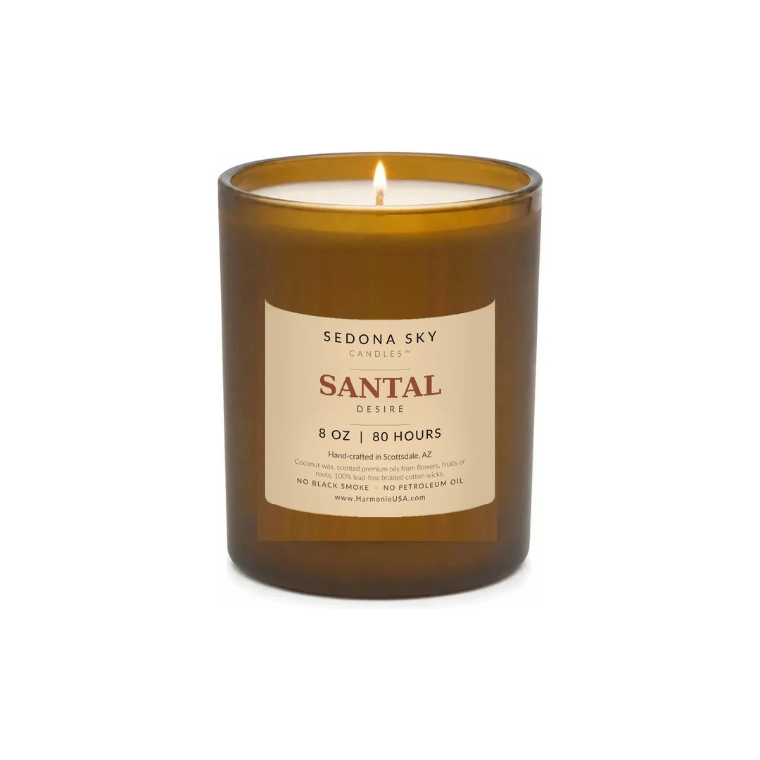 Sedona Sky Santal Desire coconut wax candle, 8 oz glass jar