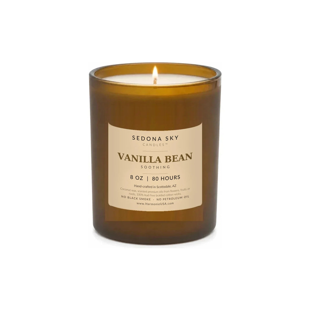 Sedona Sky Vanilla Bean Soothing coconut wax candle, 8 oz glass jar